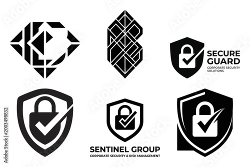 Shield padlock check security logo badge collection