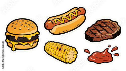 A vibrant, illustrated cheeseburger evokes feelings of indulgence and satisfaction. Perfect for restaurant menus, food blogs, or promotional marketing