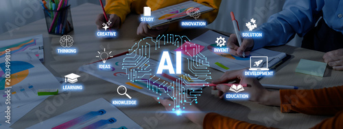 Bild auf Leinwand Creative brainstorming session focused on artificial intelligence development with diverse hands drafting innovative ideas on paper in a collaborative environment Quark