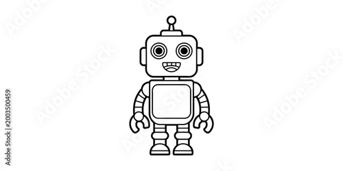 Cute robot character line art illustration