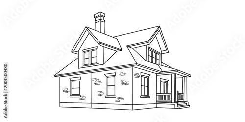 Simple line drawing of a suburban house with a chimney