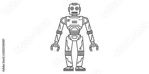 Simple line art drawing of a standing humanoid robot