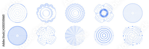 Abstract circle ripples form a mesmerizing pattern with halftone texture, ideal for sonar graphics, target icons, or radial wave designs with geometric precision and depth.