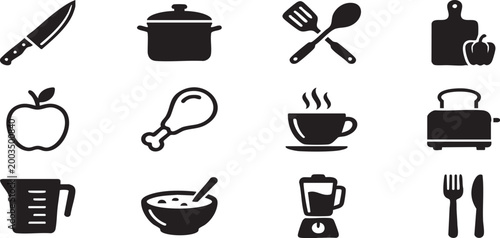Kitchen Icons Set: Cooking Utensils, Food, Appliances