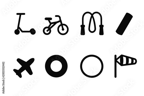 Pastel Toy Icons. Childhood outdoor pastel toys. Filled icon set of childhood outdoor pastel toys: scooter