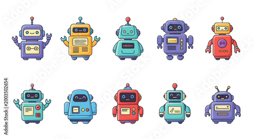 Colorful robot characters illustrations
