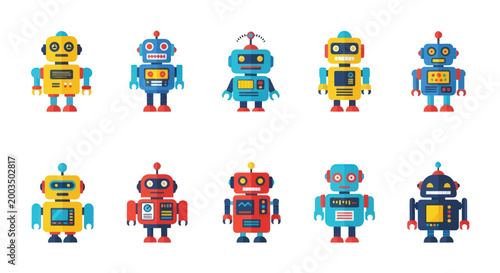 Colorful robot collection illustration