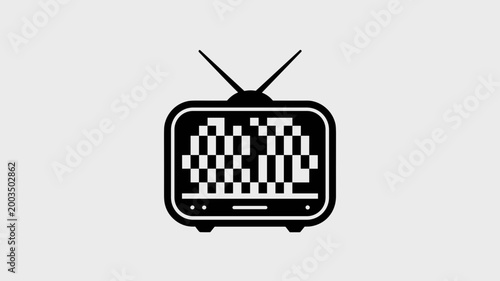 Geometric old TV with antenna mark - Suitable for communications branding, advertising history, or media icons.