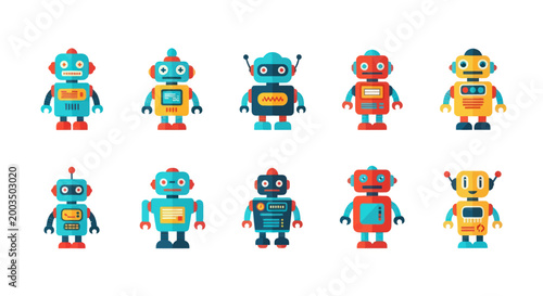 Colorful robot collection illustration