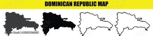 Set of four dominican republic map including dotted, solid, and outline variations
