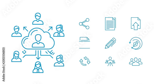 People icons connected to cloud network.