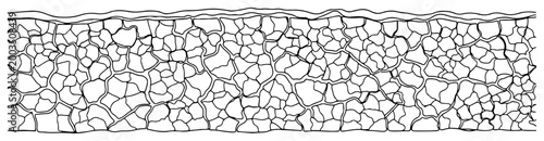 Dry cracked earth soil texture line art, drought and climate change environment pattern illustration