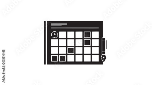 Black Calendar Icon With Pen On White Background For Time Management Concepts