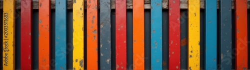 Colorful fence with a red yellow blue and green stripe