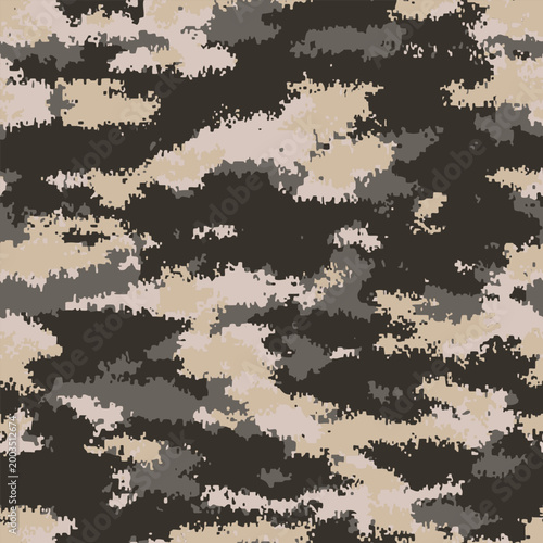 Digital Desert Camouflage Vector, Seamless Pixelated Camo Pattern, Tactical Sand and Grey Pixel Background, Modern Rock Texture
