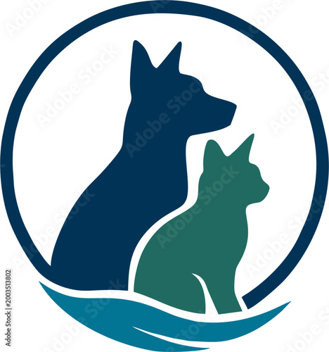 Stylish Pet Illustration: Cat and Dog in a circle