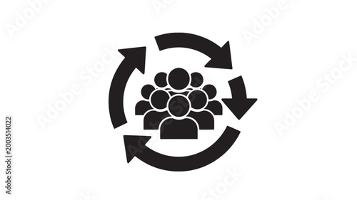 Black Recycling Arrow Icon For Community And Teamwork Concepts On White Background