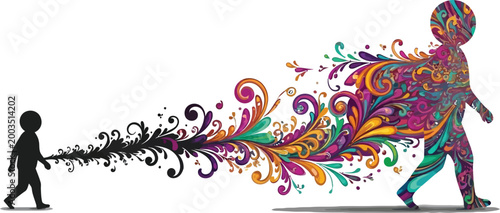 Silhouette person transforms into a colorful artistic explosion of.