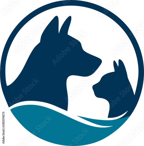 Stylish Pet Illustration: Cat and Dog in a circle