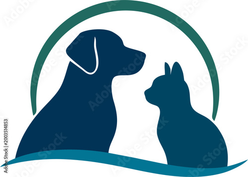 Stylish Pet Illustration: Cat and Dog in a circle
