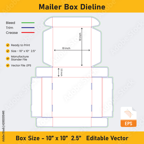 Fotografía Mailer box layout mailer box dieline template Mailer Box Packaging Die Cut Templ