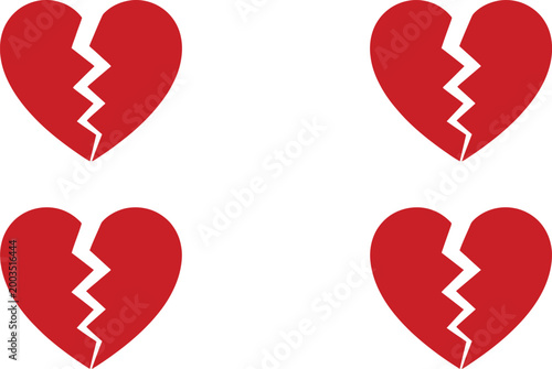 Quadro su tela A vector graphic illustration of four red broken heart shapes arranged in a grid, representing pain and loss