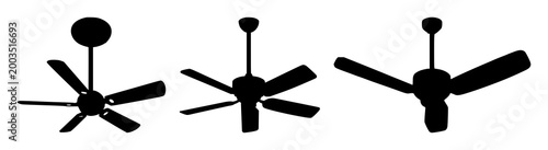 Ceiling fan set with black silhouette against white backdrop featuring fan, silhouette, white background with home decor and lighting
