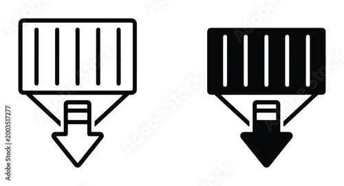 Εκτύπωση καμβά Shipping container unloading icons, cargo freight delivery symbols with downward