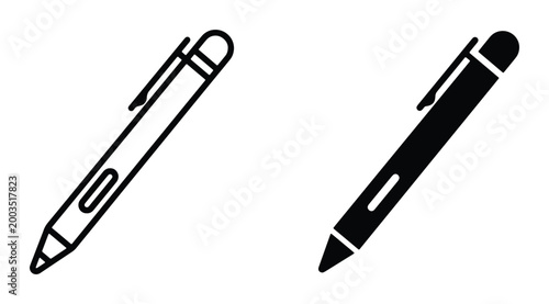 Schilderij op canvas Digital stylus pen icons, graphic tablet pen vector set, black outline and solid