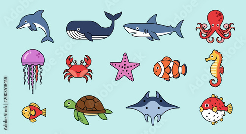 Photography Cartoon aquatic animals collection illustration