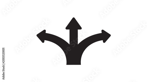 Black Three Way Arrow Sign For Directional Concepts