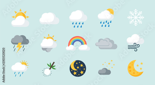 Tableau sur toile Weather icons sun clouds and precipitation