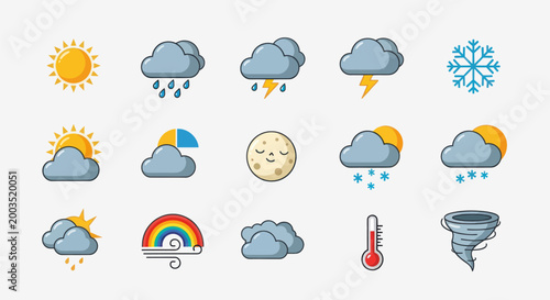 Vászonkép Weather icons sun clouds and precipitation
