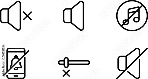 Tableau sur toile Minimalist, black, outline, mute, icons, set, volume, control, silent, mode, aud