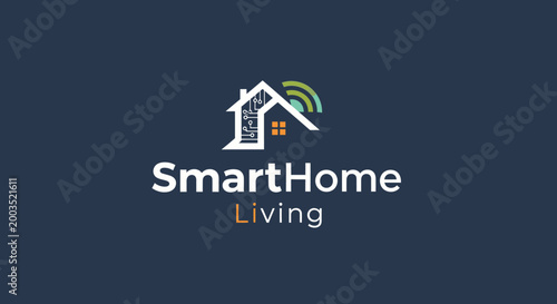Smart home living logo design technology connectivity and wireless signals