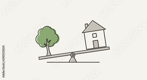 Tree and house balancing on a seesaw concept of equality and choice