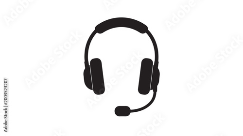 Black Headset With Microphone On White Background For Communication Concepts