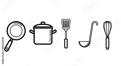 Vector illustration of assorted cooking utensils on white background