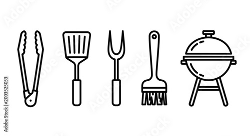 Barbecue tools and grill icons set for cooking outdoor activities