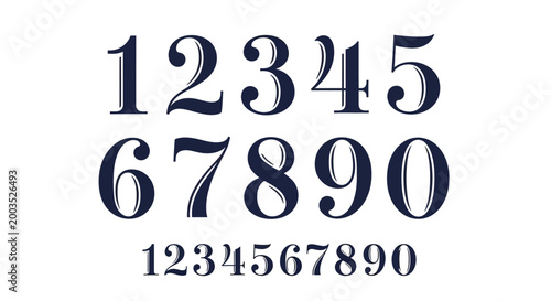 Elegant set of serif numerals from zero to nine in a classic vintage style