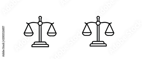 Law line icons set justice scale balance weight equality legal symbol measurement judgment court integrity & more vector illustration with editable stroke.