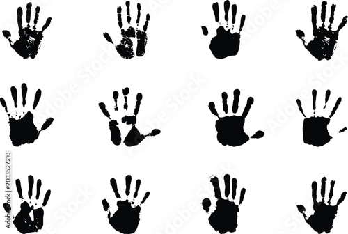 Grunge Hand Print Stamp Vector Black Ink Handprint Set Texture Clipart