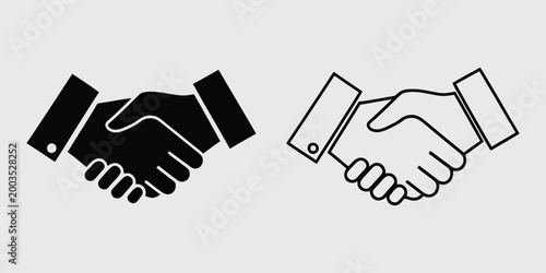 Handshake icon set black and white illustrations of agreement and partnership