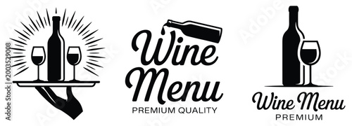 Wine Menu Selection: Elegant collection of wine-themed illustrations. restaurant menu, food design, fine dining, beverage illustration, dining concept.