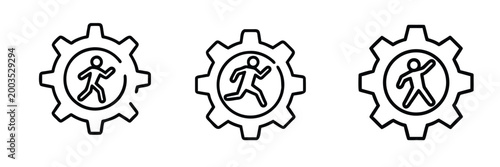 Efficiency line icons set gear human motion personal progress workflow active system operation achievement success & more vector illustration with editable stroke.