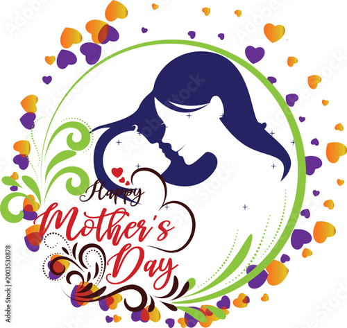 vector illustration of a Mother day with a heart and child silhouette 