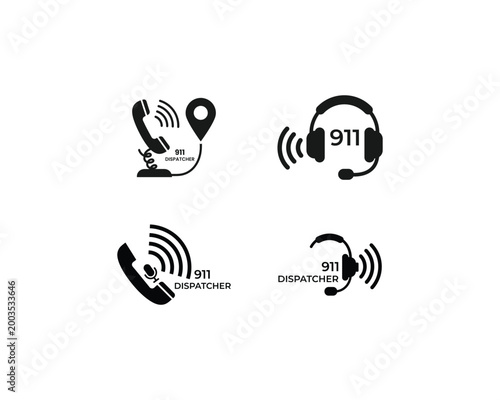Cuadro en lienzo Emergency 911 dispatcher set featuring telephone handsets headsets and location