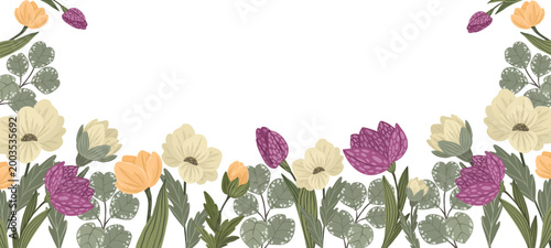 Spring floral banner with wildflowers vector
