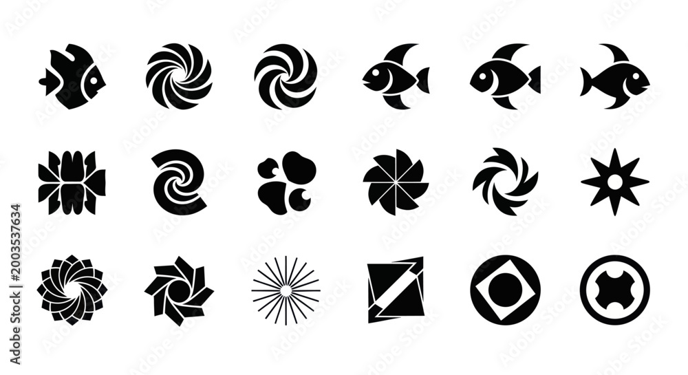 Fototapeta premium Black and white vector icon collection