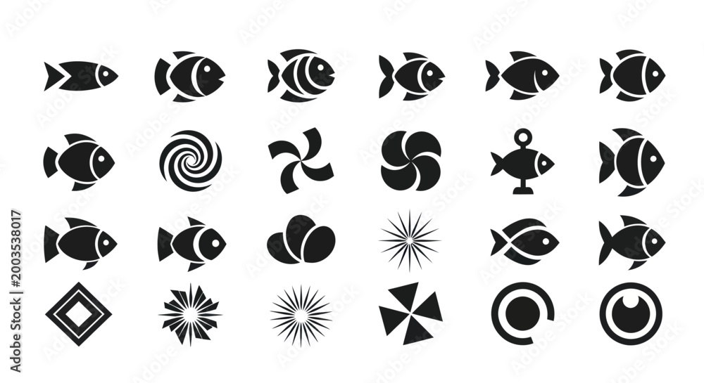 Fototapeta premium Black and white vector icon set